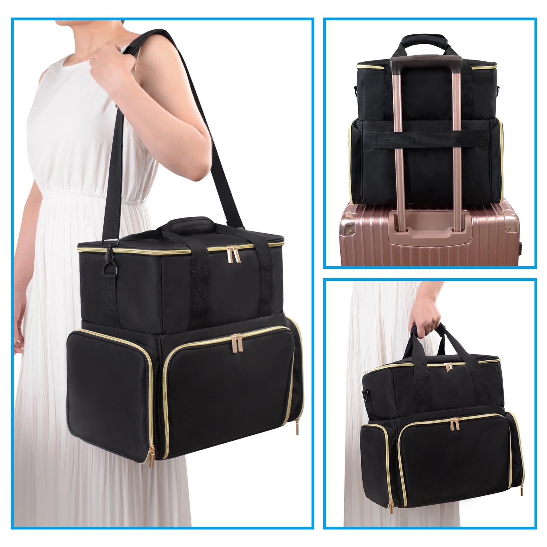 igadgitz home U7302 Grande Organizador Bolsa Esmaltes Uñas con Cajones, Portaherramientas y Correa de Viaje, Resistente al Agua - Negro
