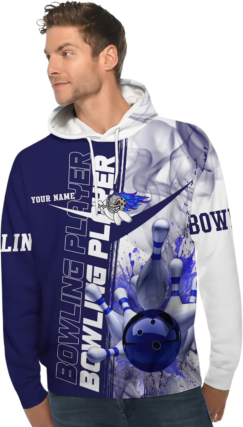 Men's Bowling Hoodie Personalized Blue Bowling Ball And Smoke Shirt For Bowling Player 3D Bowling Clothing
