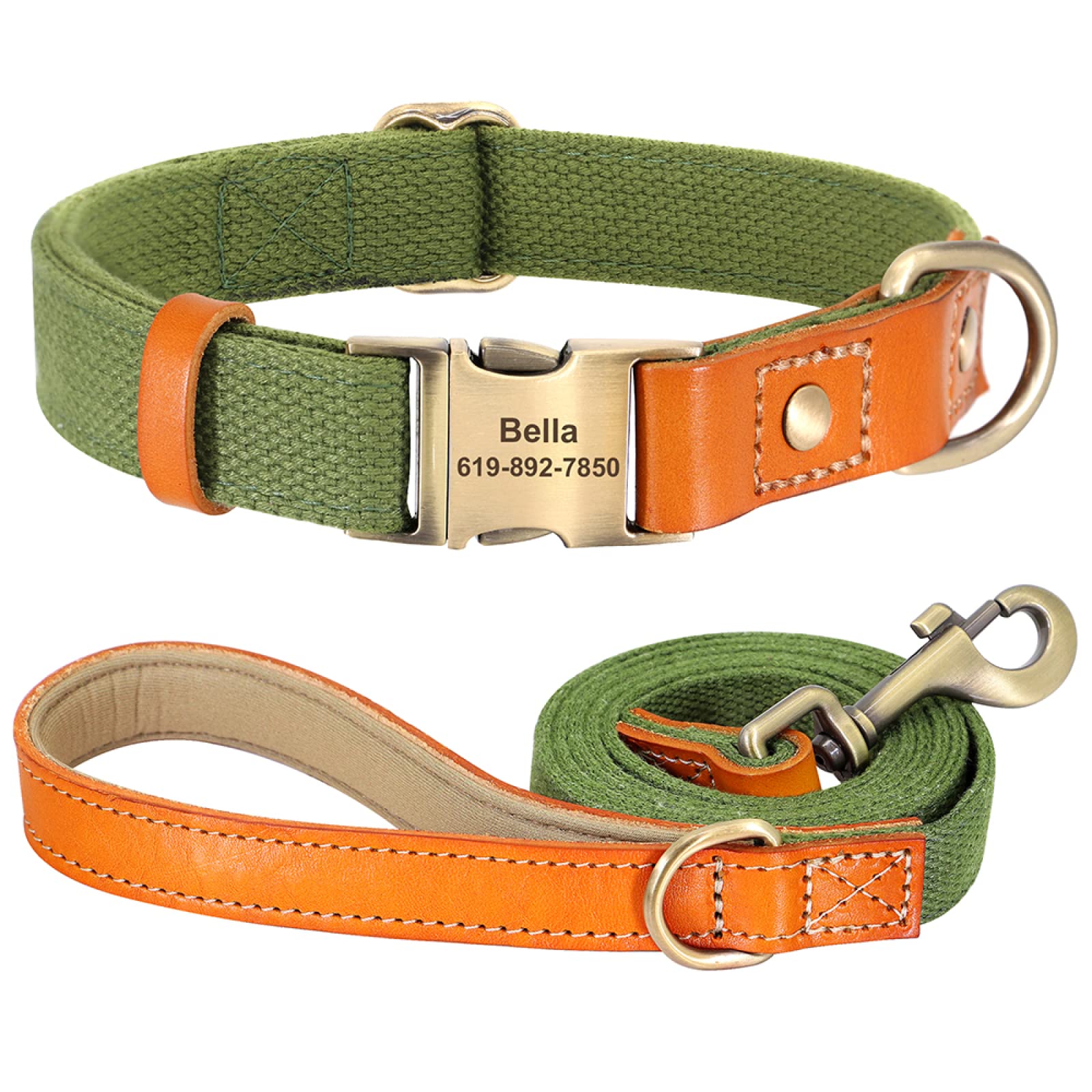 Collier pour chien en cuir véritable et nylon bleu vert réglable taille L