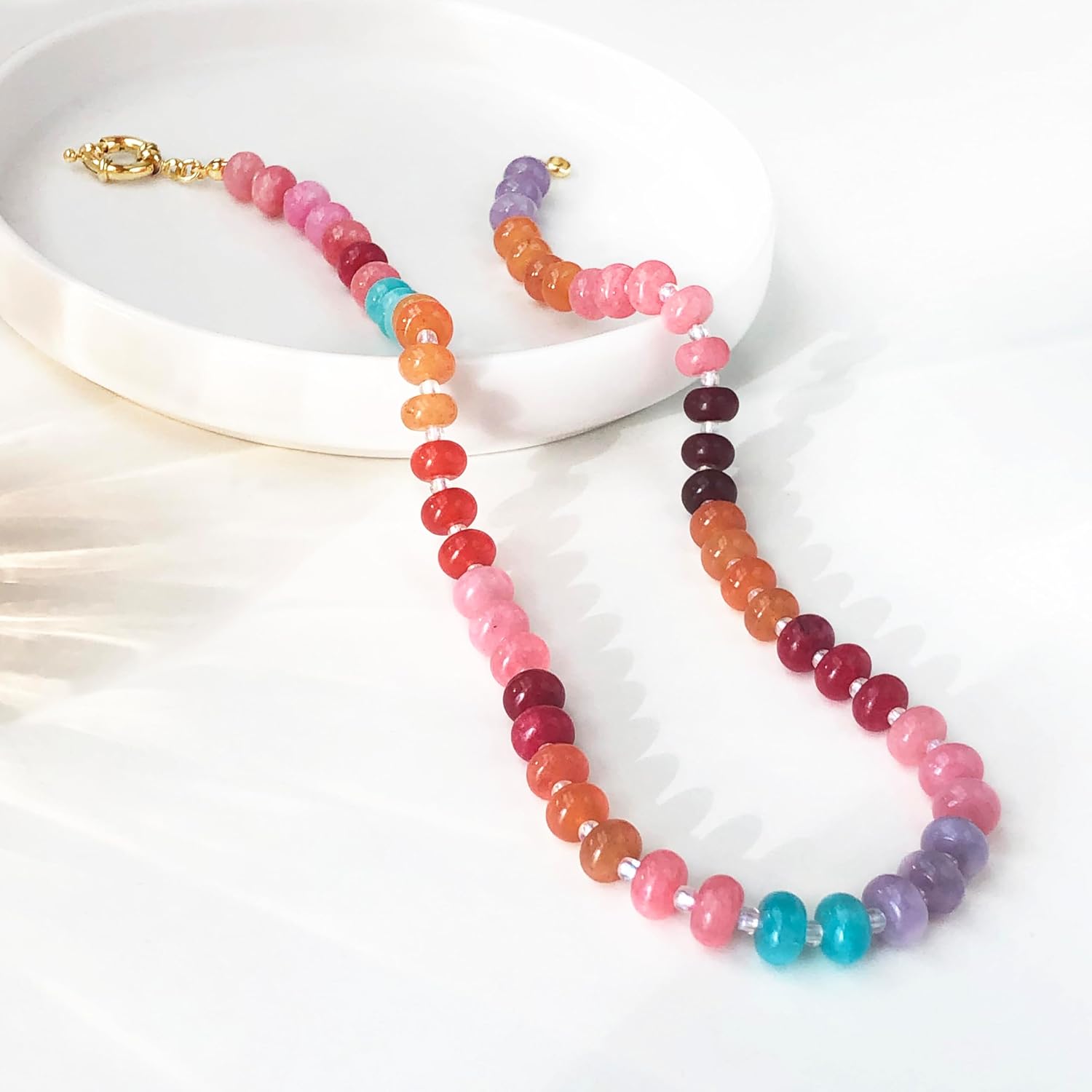 HAXIYA Colorful Beades Gemstone Necklace for Women Boho Beaded Choker Rainbow Colorful Natural Stone Summer Beach Jewelry for Women