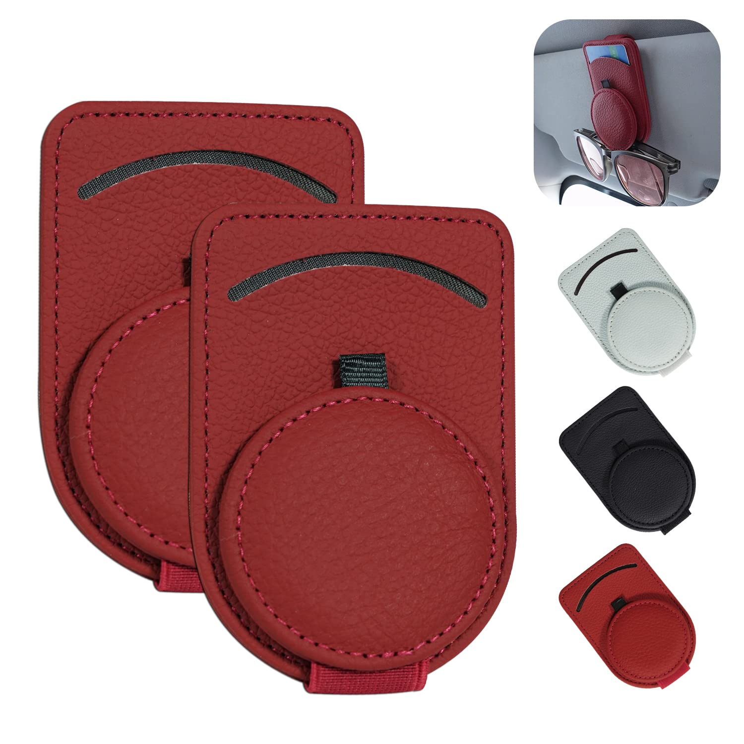 YONGMING Car Sunglass Document Holder Leather Visor Glasses Sunglass Clip for Car Universal Eyeglass Card Holder Bills Ticket Credit Card Clip Storage,2 Pack