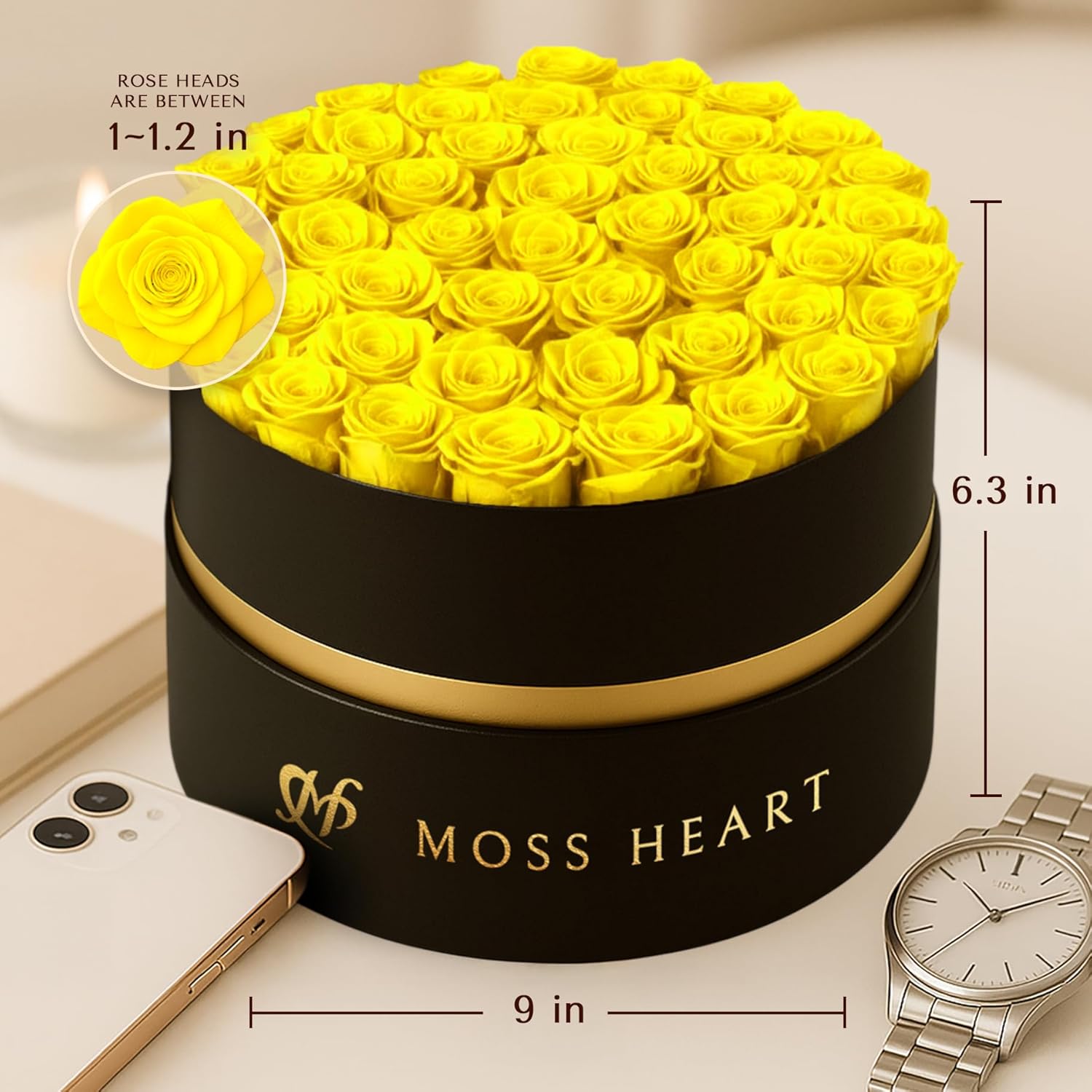 50 Preserved Roses in Designer Round Box, Real Forever Roses, Long-Lasting 1+ Year, No Watering, Luxury Home Décor Arrangement, Valentine’s Day Gift for Wife or Girlfriend - Image 2