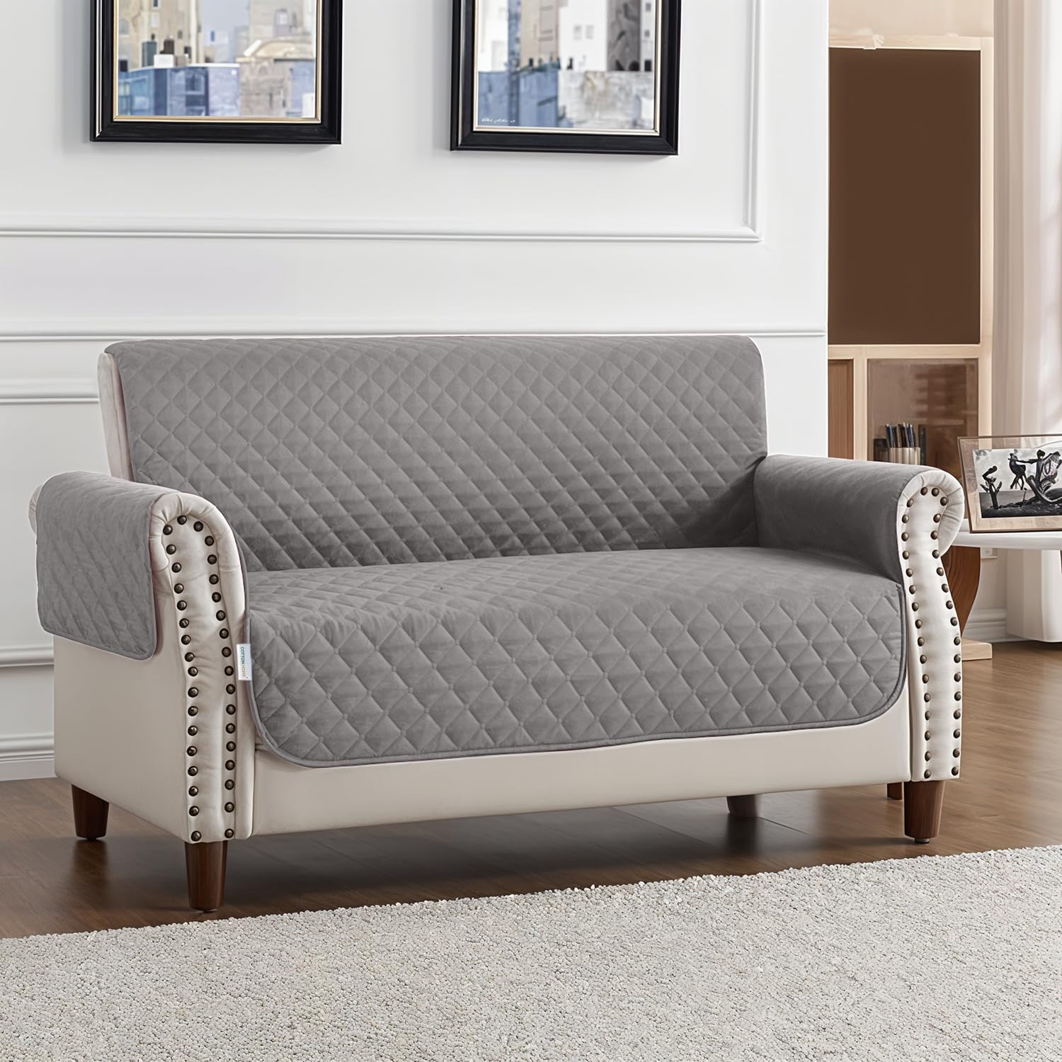 Cotton Home Premium Sofa Ultrasonic Quilted Protector Silver Soft Microfiber 2 Seater Sofa Couch Cover Comfortable Waterproof Breathable Durable Relaxing Seating Experience Machine Washable(180x115cm)