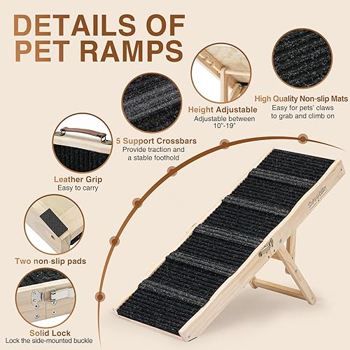 Miniatura 10 de Rampa ajustable para mascotas de 18 pulgadas de alto, solo para perros pequeños, rampa portátil plegable de madera para perros y gatos, perfecta