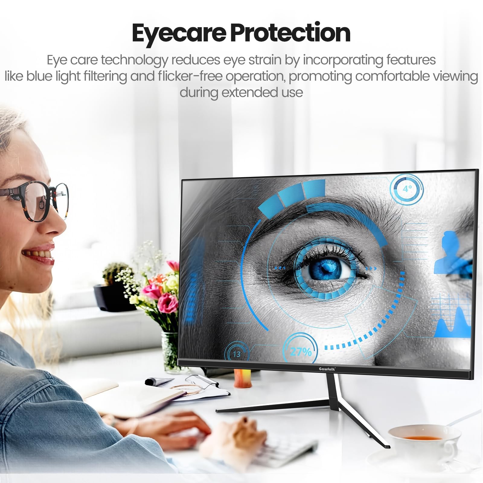 Gawfolk Écran PC 32 Pouces, Moniteur Gaming, Ecran PC UHD 4K 3840x2160 60Hz, 100% sRGB, 1ms MPRT,Interface HDMI & DP, Protection des Yeux, VESA 100 * 100