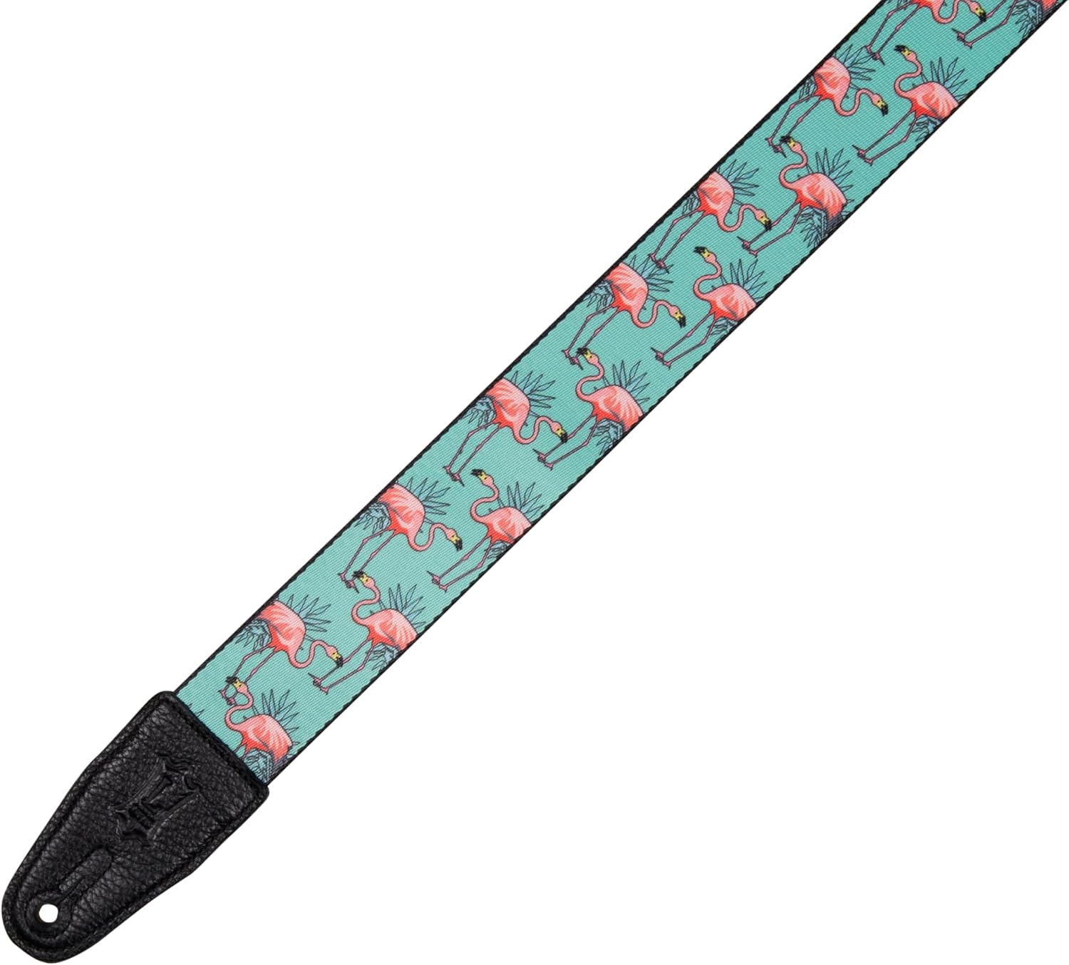 Levy's Leathers 2” Wide Polyester Guitar Strap with Genuine Leather Ends; Flamingos Motif (MPD2-121)
