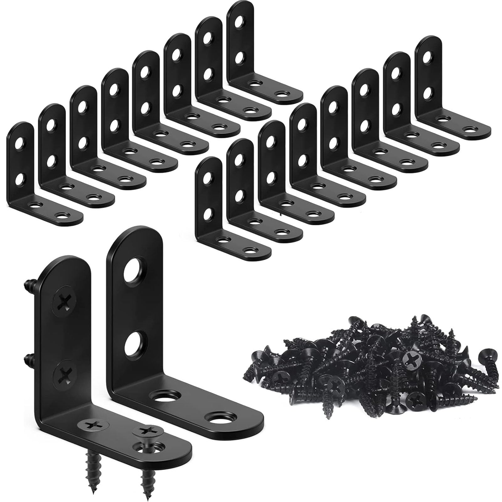 20Pcs Corner Bracket 40 × 40mm, Black Right Angle Bracket 90 Degree Carbon Steel L Bracket Corner Brace with 80 Screws Small Brackets L Shaped Bracket for Wood Furniture Fixation (Black 20pcs)