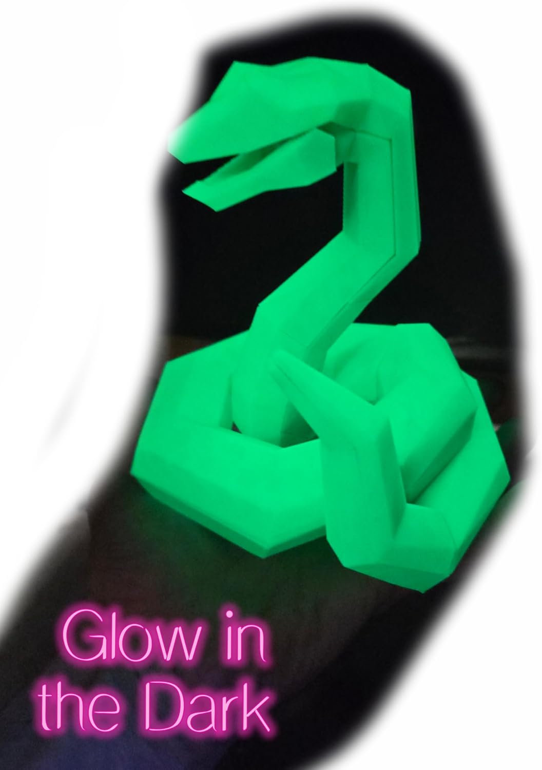 Zax Dezignz 3D Printed Magnetic XL Snake Brain Teaser Geometric Art Decor, 19 Pieces No Instructions Included, Hard Skill Level (Green UV Reactive and Glows Green)