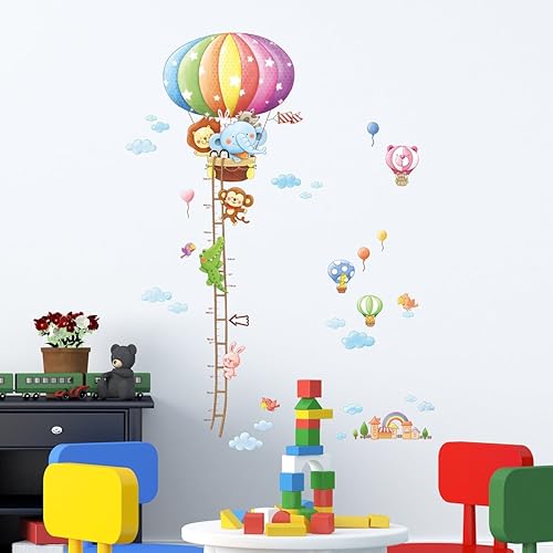Miniatura 9 de DECOWALL BS-1606 - Globos de aire caliente de animales, tabla de crecimiento de altura, calcomanías de pared para niños, calcomanías de pared
