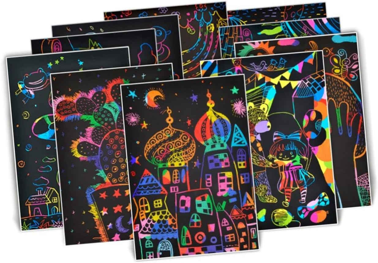 VICASKY 1set Scratch Drawing Set of Scratch Paper Special Pens and Crafts for Boy Girl for Imaginative Play and Developing Skills