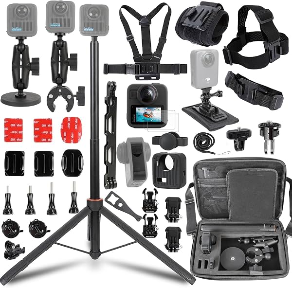 PellKing 54'' Selfie Stick Tripie y kit de accesorios con estuche para GoPro Max 2 | Incluye estuche de transporte, selfie stick tripie de 54'', soporte para manubrio, adaptador de metal de 1/4", soporte magnético, soporte para correa corporal y otros