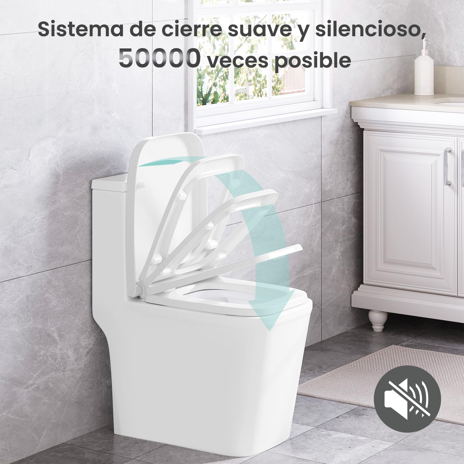 WOLTU WS2615-Asiento para Inodoro con Descenso automático, fijación rápida y duroplast, Cierre Suave, Revestimiento Duroplástico, Blanco, 45,5 x 36,7 x 5,4 cm