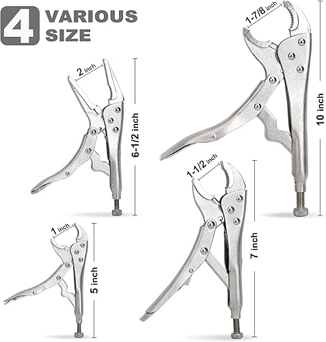 Miniatura 6 de FASTPRO Juego de alicates de bloqueo de 4 piezas, alicates de agarre Vice Grips incluidos 5", 7", 10" mandíbula curva y mandíbula recta de 6-1/2"