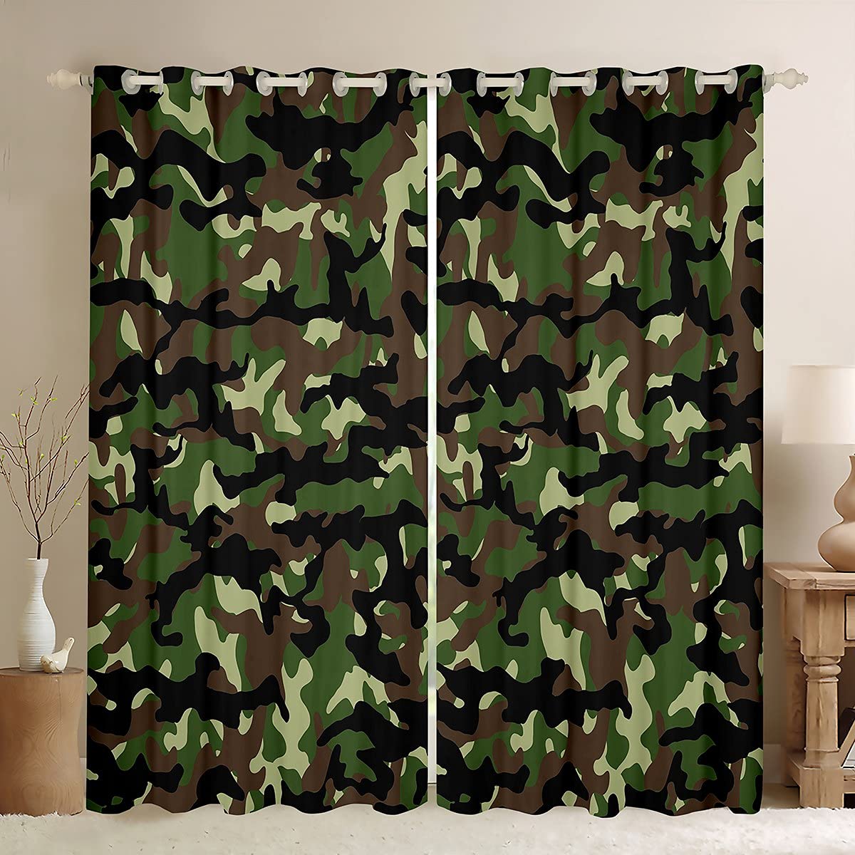 Loussiesd Boys Multicolored 40 Camo Curtain For Bedroom Force Hidden Armygreen Room Curtain Retro Camouflage Pattern Print Curtain Modern Marble Texturedrapes,W46*L72