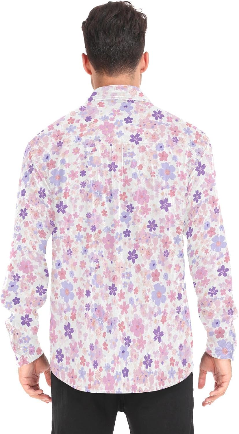 Purple Flowers Adults Unisex Wrinkle Free Rugby Shirts Daily Wear Long Sleeve Business Work Tops