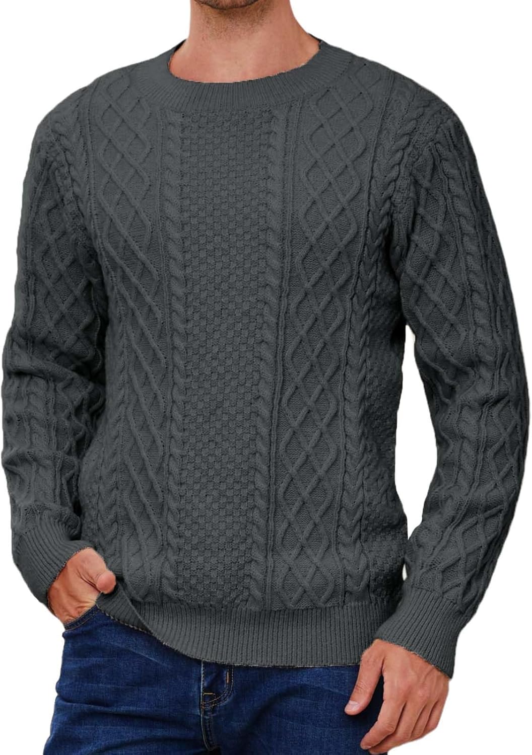 Men's Irish Knit Sweaters Cable Jacquard Pullover Sweater Unisex Woven Crewneck Knitted Top