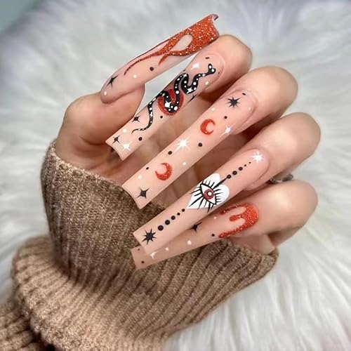 Miniatura 9 de Nail Apparel Hottie - Uñas largas a presión con forma de ataúd para el día de San Valentín, con dije 3D, diamantes de imitación con purpurina