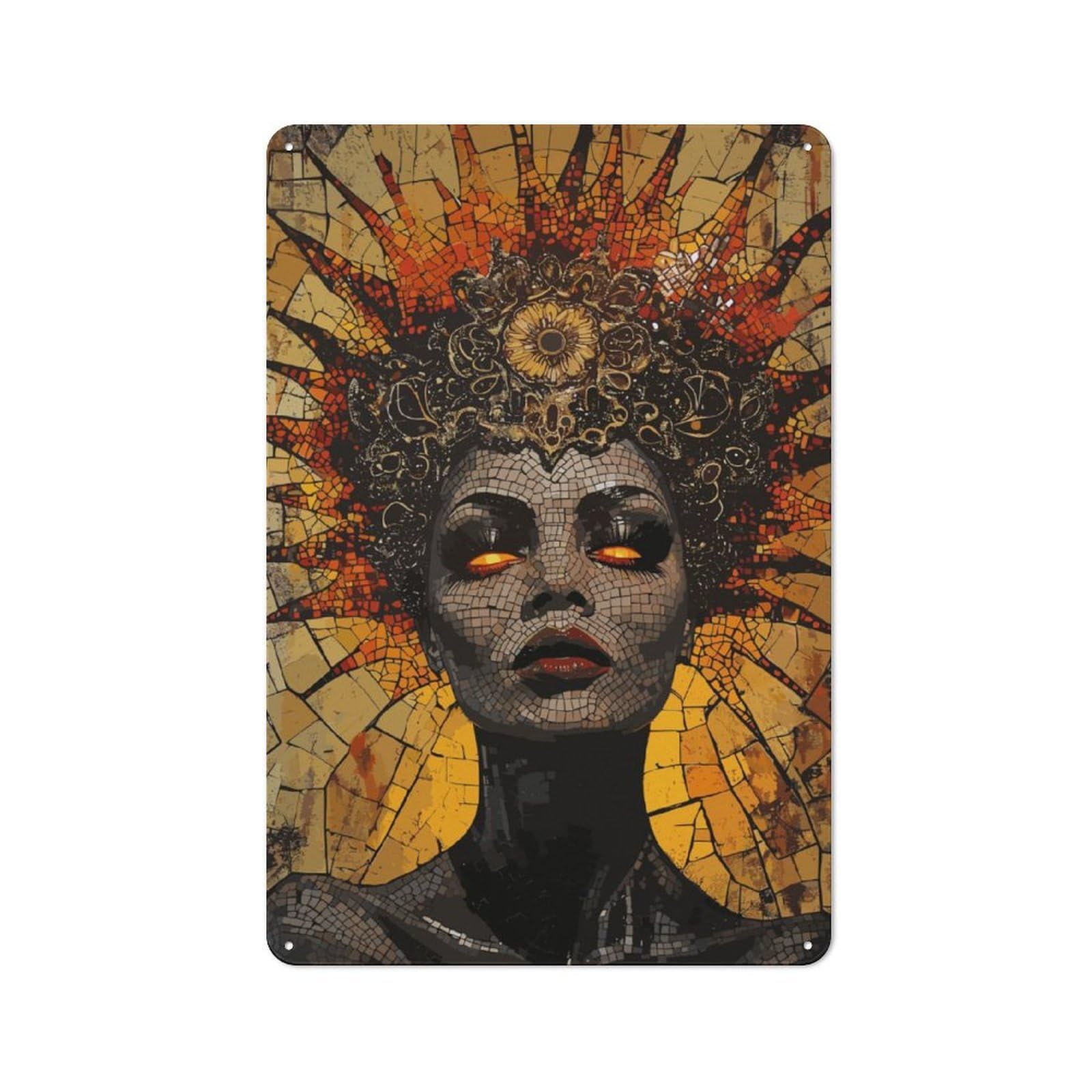 Junmoney Queen Of Fire Mosaic Garage Metal Sign 30X20cm, Retro Workshop Wall Decor For Tool Room, Garage, Studio Or Home Bar