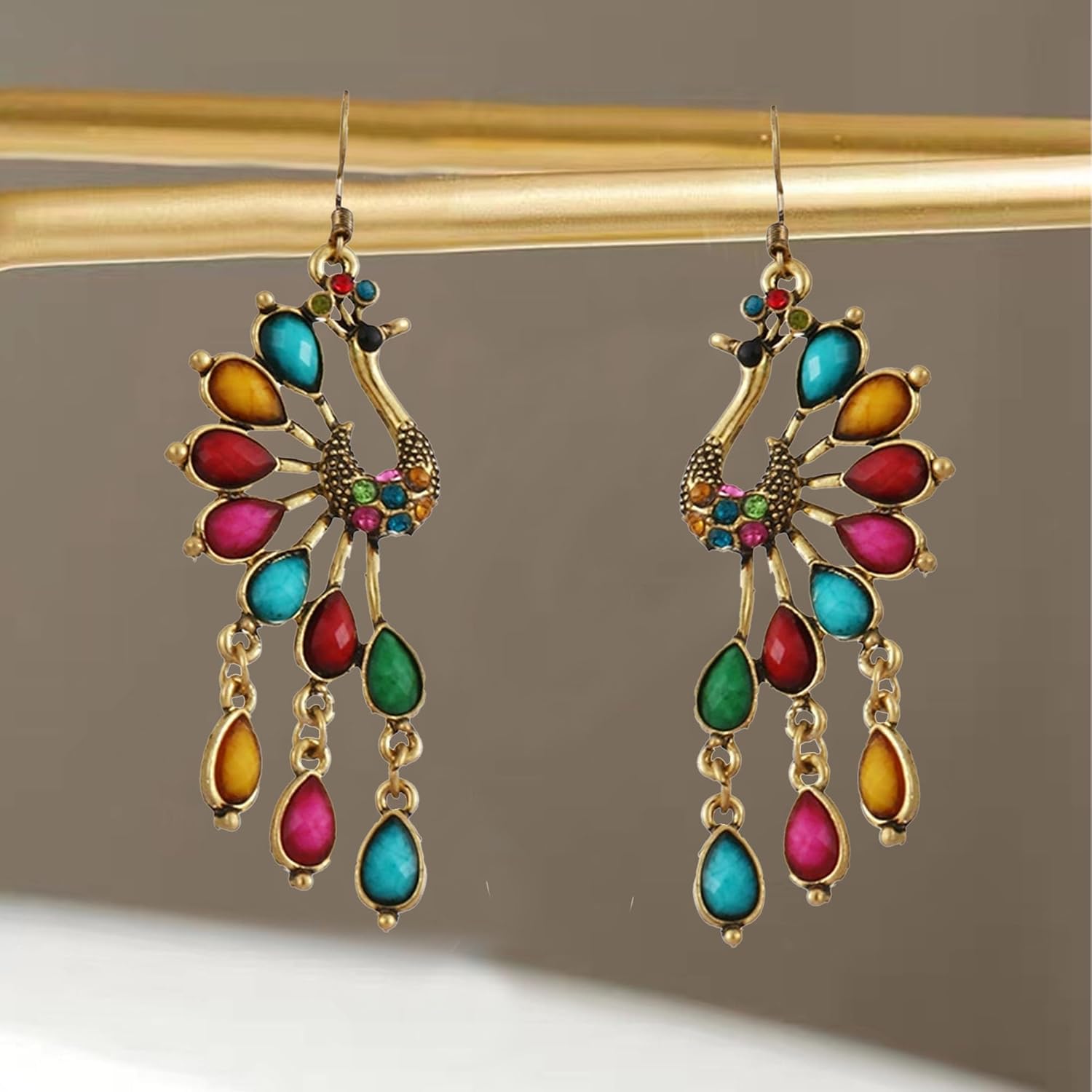 Vintage Bohemian Peacock Teardrop Tassel Drop Dangle Earrings for Women Sparkling Crystal Phoenix Bird Earrings Statement Jewelry - Image 7