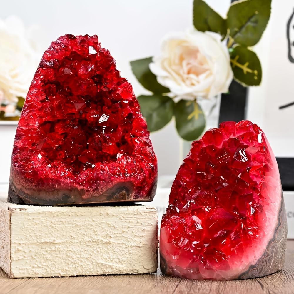 1Pc Claret Raw Geode, 600-700g Quartz Cluster for Home Feng Shui Ornaments Energy Stone Healing Tools Meditation Feng Shui Decoration,Stone Display Piece, Mineral Specimen