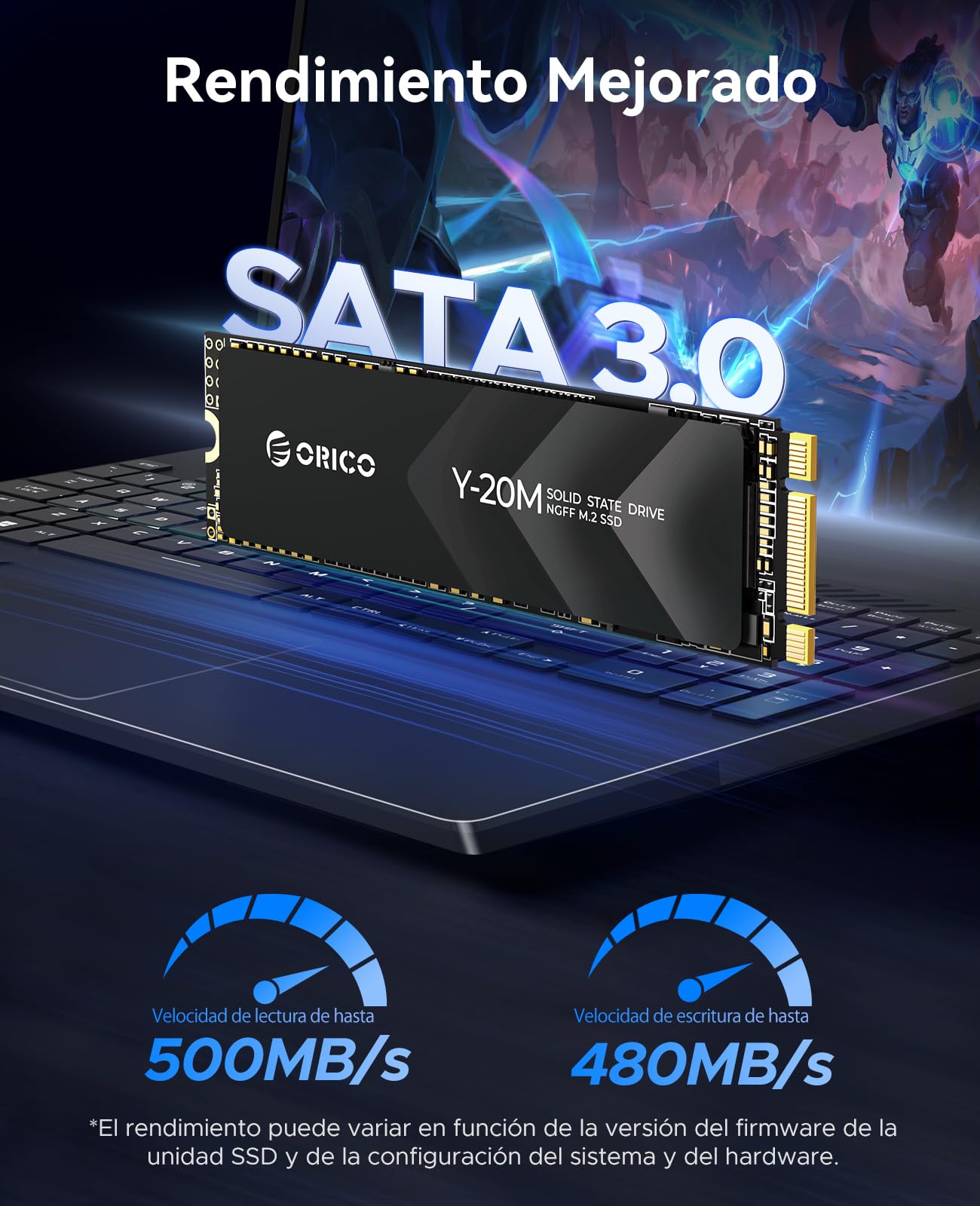ORICO 512GB M.2 2280 SATA SSD, SATA III 6Gbps M2 SSD con Clave B+M, 500 MB/s Unidad de Estado Sólido Interna para Sobremesa/Portátil - Y20M