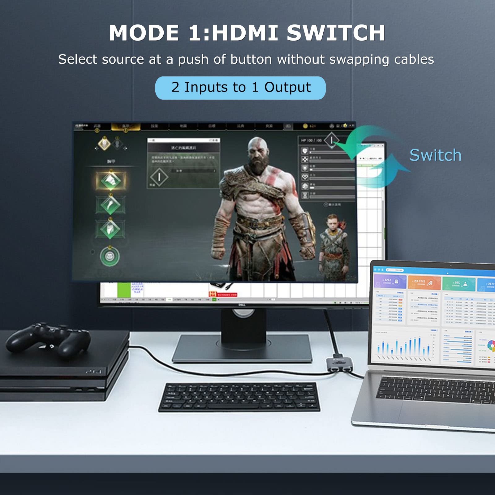 LinSeek HDMI Switch 8K HDMI Switcher Splitter 2 in 1 Out, Bi-Directional HDMI Switcher Supports 8K@30Hz,4K@120Hz, Aluminum HDMI Switch for PS5/4, Xbox, Roku, Apple TV, Fire Stick—Space Grey