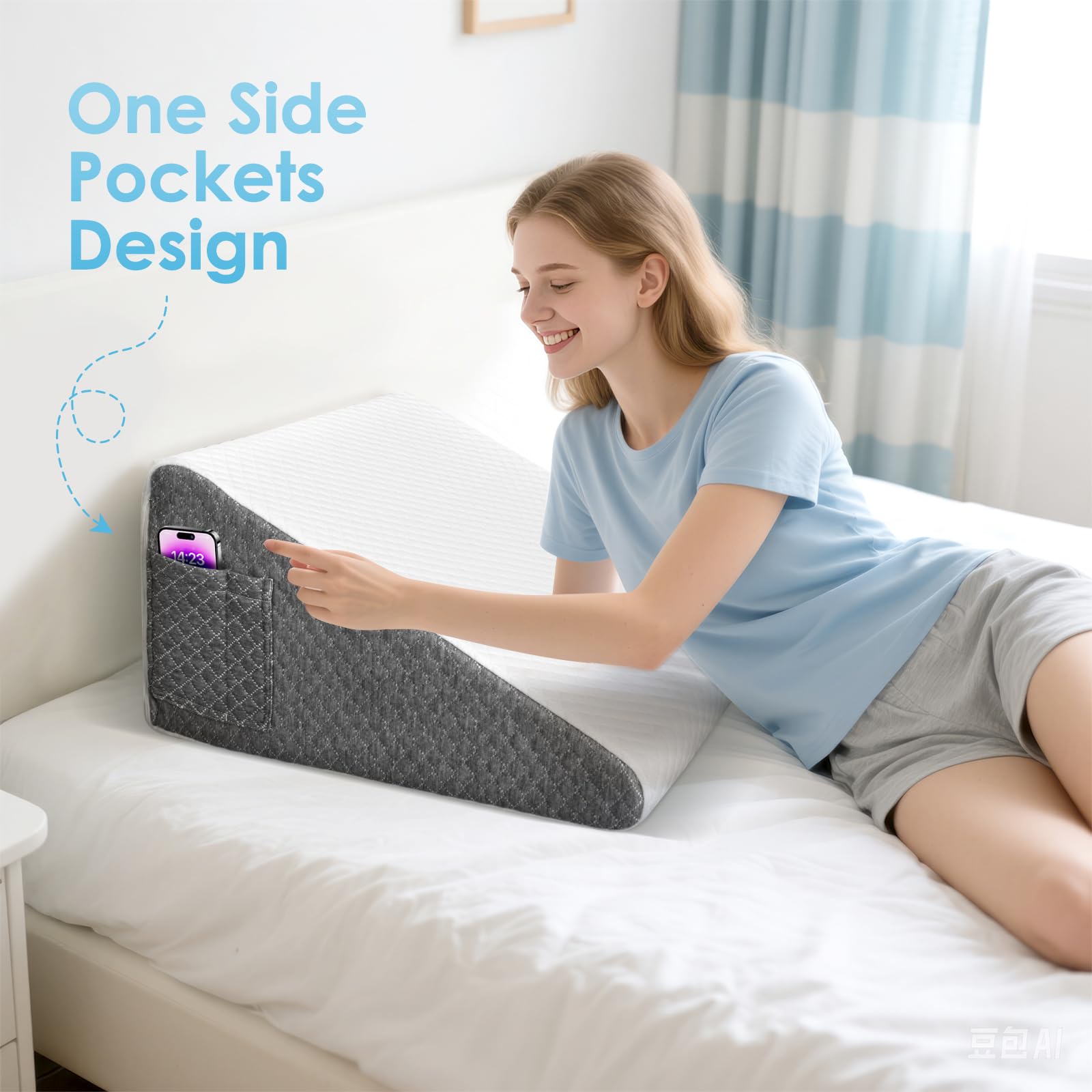 Cuscino a Cuneo per Letto 2pcs, Cuscino Antireflusso Adulti, Cuscino Triangolare Regolabile, Ergonomico per Apnea Notturna, Reflusso Acido, Elevazione Gambe, Memory Foam 25D