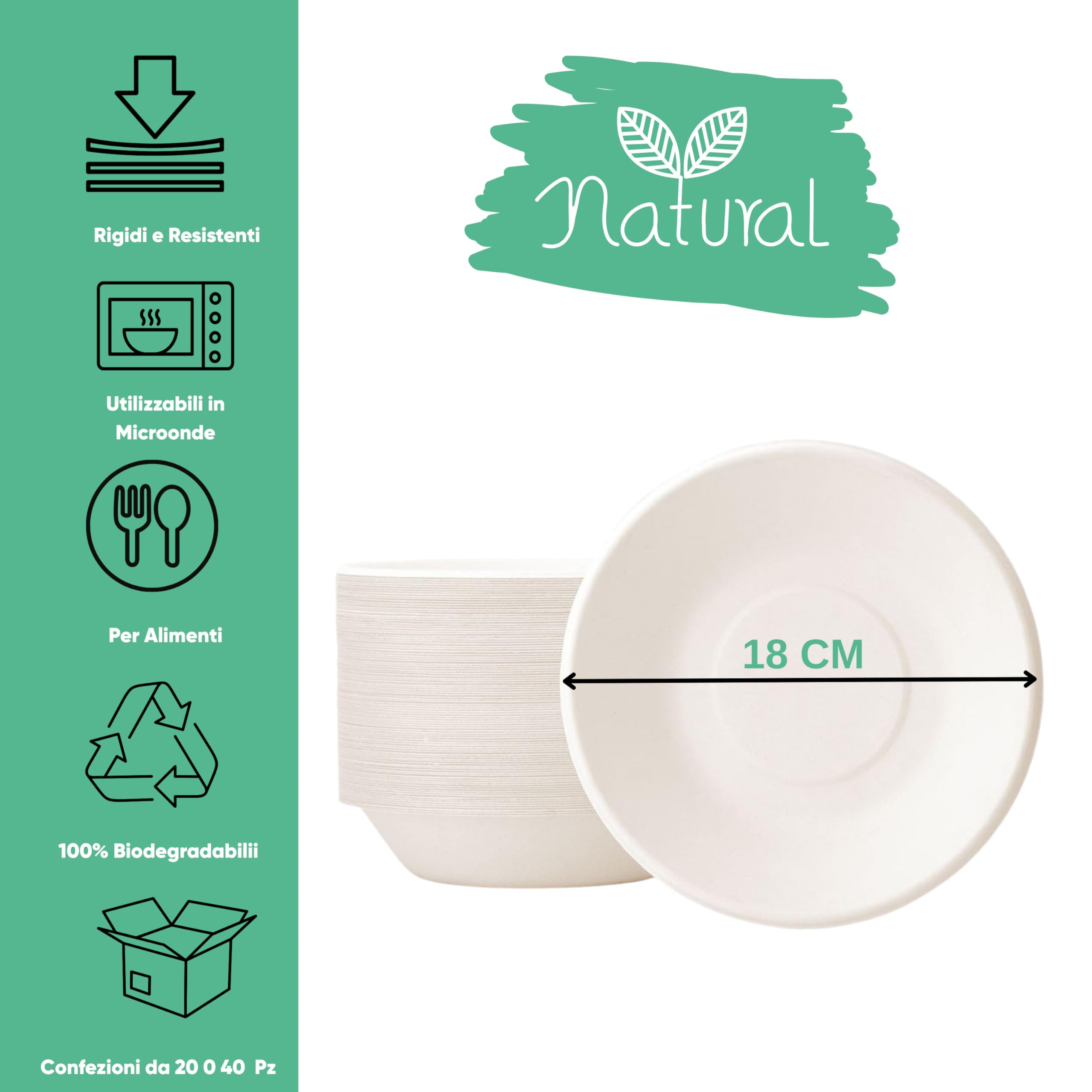 marketcaffe Set di 1000 Piatti Fondi in Polpa di Cellulosa Biodegradabili e Compostabili - Eco-Friendly e Resistenti, Ideali per Eventi e Feste, 100% Biodegradabili - 18 CM