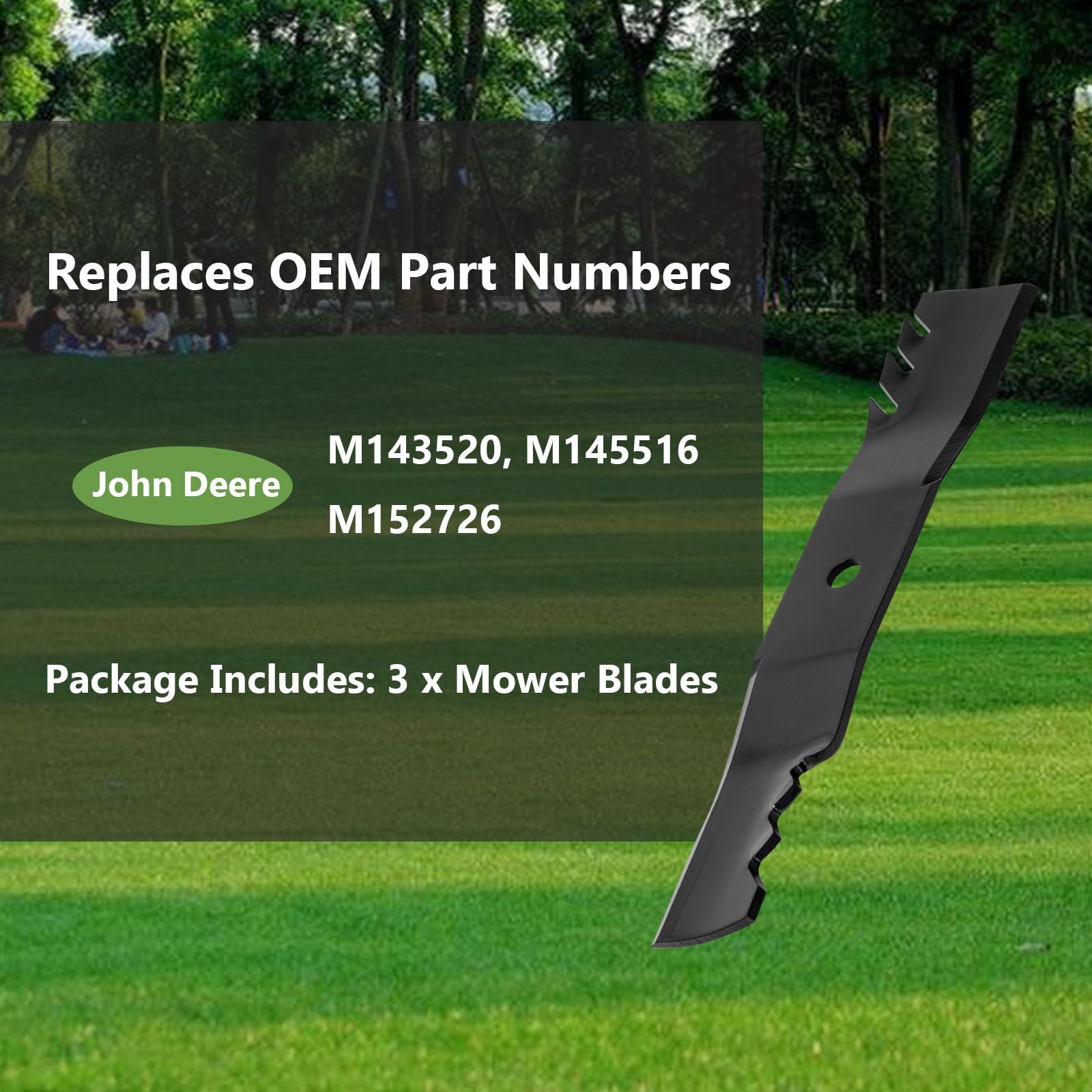 Cuchillas dentadas M143520 M143520 para cortacésped – Reemplaza OEM M145516 M152726 – Compatible con John Deere Z425 Z445 Z435 X340 X380 – para tractor de césped de cubierta de 54 pulgadas