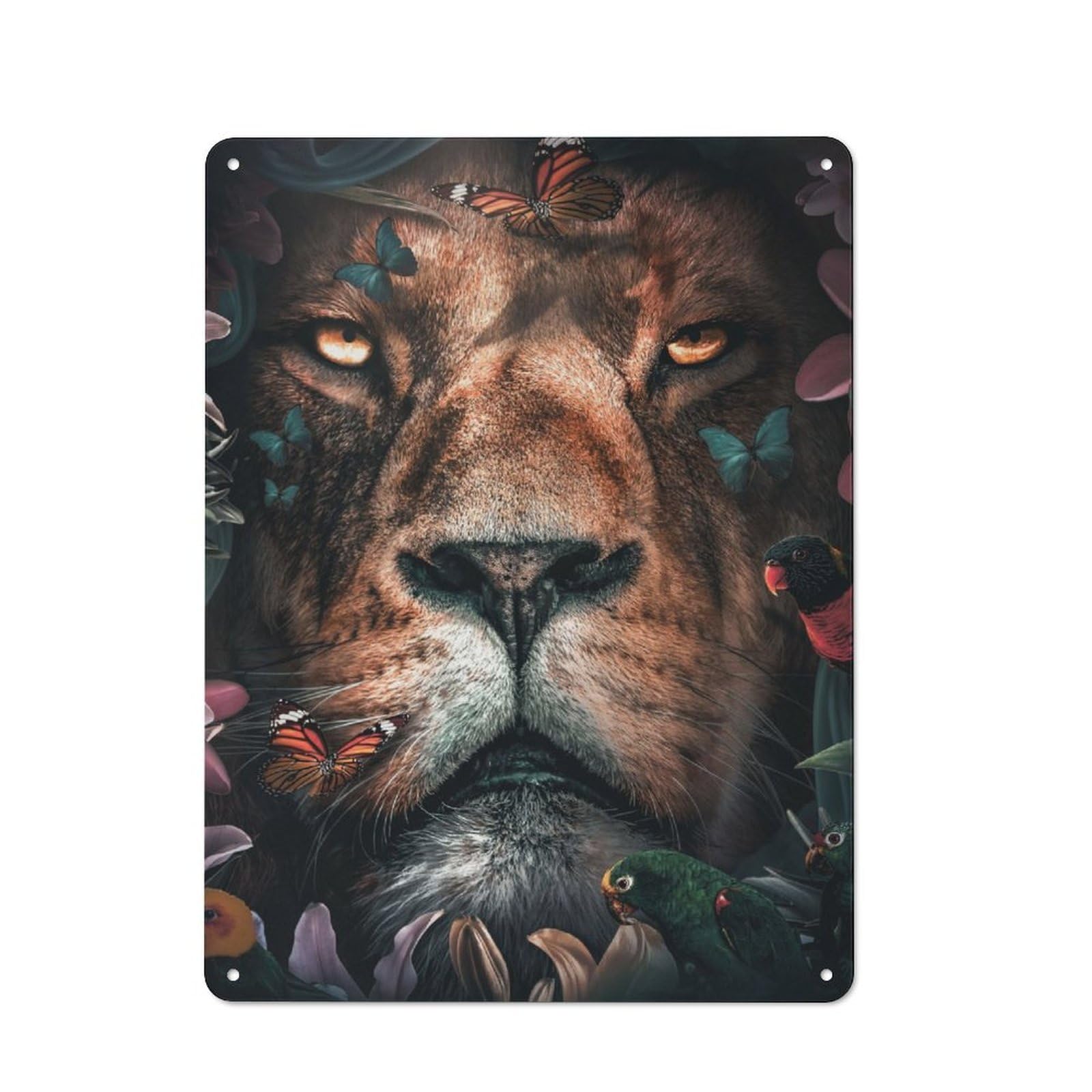 Junmoney Floral Lion Vintage Metal Plaque 40X30cm Featuring For Home Bar Wall, A Metal Wall Feature For Home Bars And Entertaining Spaces