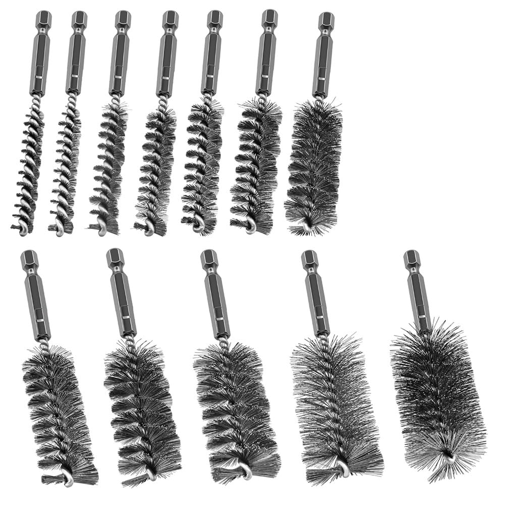 Bortivier 12Pcs Stainless Steel Bore Brushes Stainless Steel Wire Brush Abrasive Drill Wire Brush With 1/4" Hex Shank