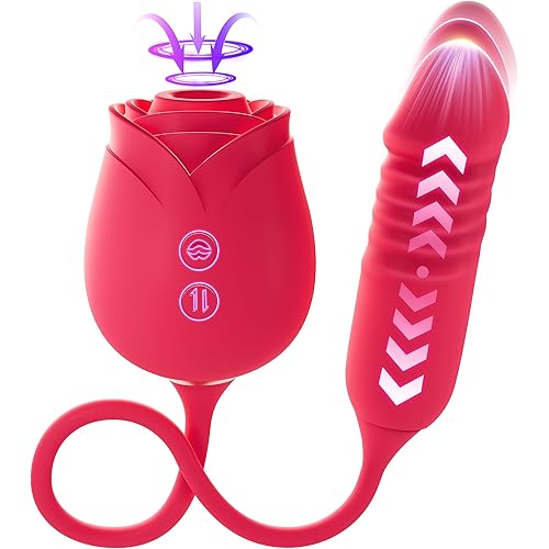 MOOLIGIRL Rose Toy Vibrator for Women - 3-in-1 APP Control Female Sex Toy with 10 Sucking & Thrusting & Vibrating Modes, Adult Sex Toys & Games for Couple Clitoral Anal G spot Stimulation
