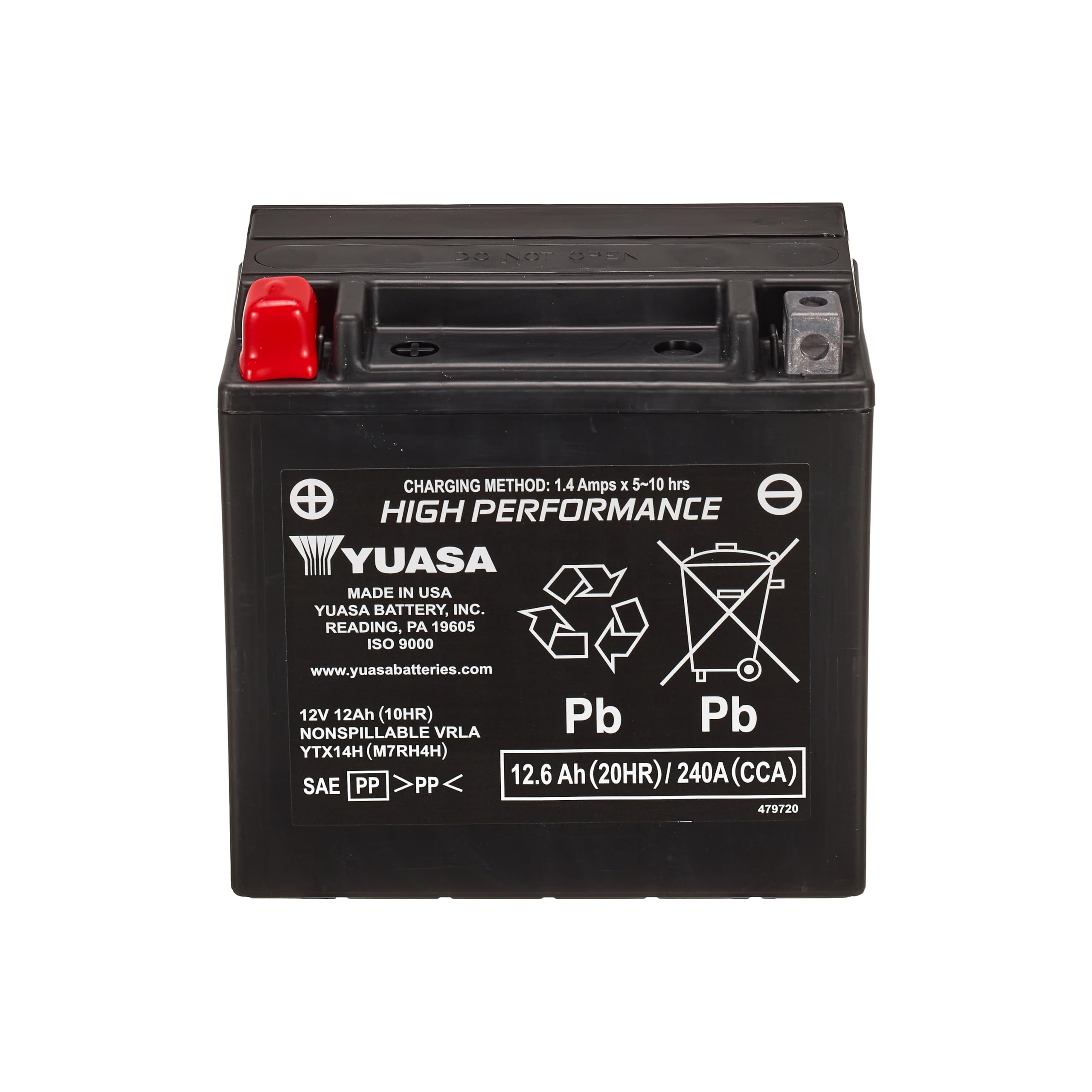 Yuasa YTX14H 12V 240 CCA Batería Moto AGM VRLA Alto Rendim. | 12V, 12.6 Ah, 4.8 kg, Mayor Arranque, Resist. Vibración y Corrosión, Ideal Motos
