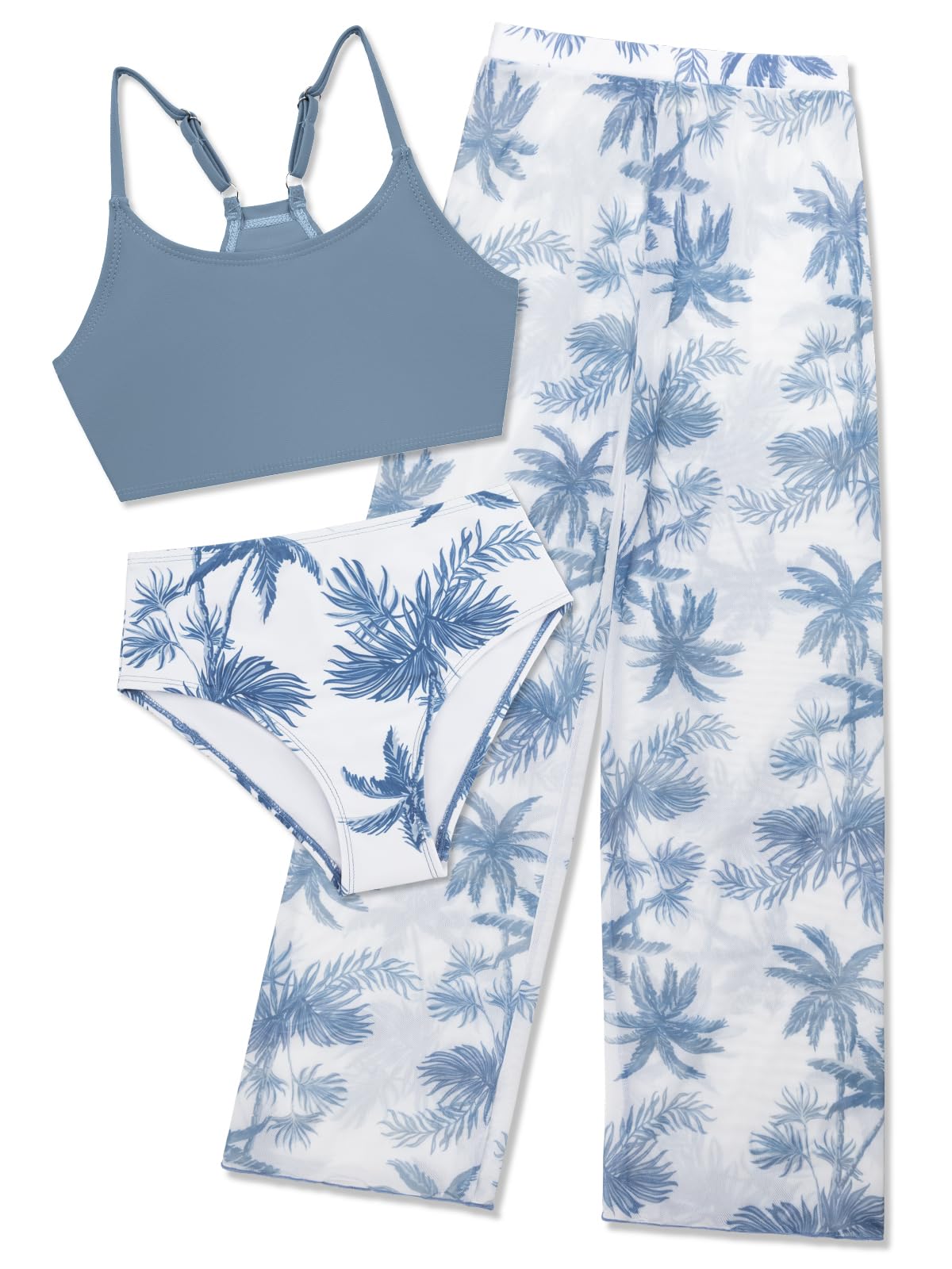 SHEKINI Girls 3 Piece Swimsuit High Waist Bikini Set with Cover Up Pants