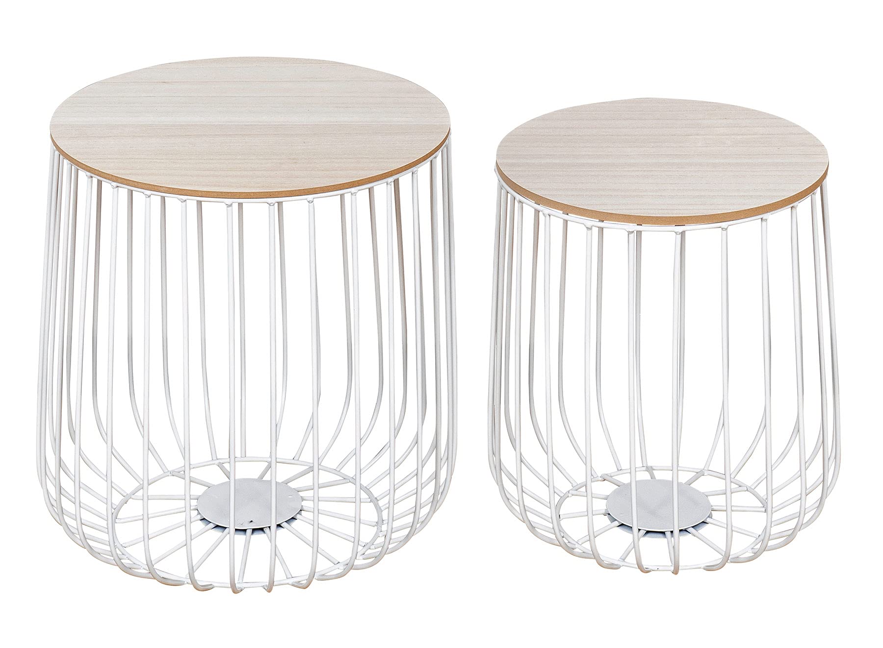 levandeo 2er Set Beistelltisch Metall Weiß Metallkorb Korb Couchtisch Deckel Aufbewahrung Design Deko Tisch Küche, Haushalt & Wohnen