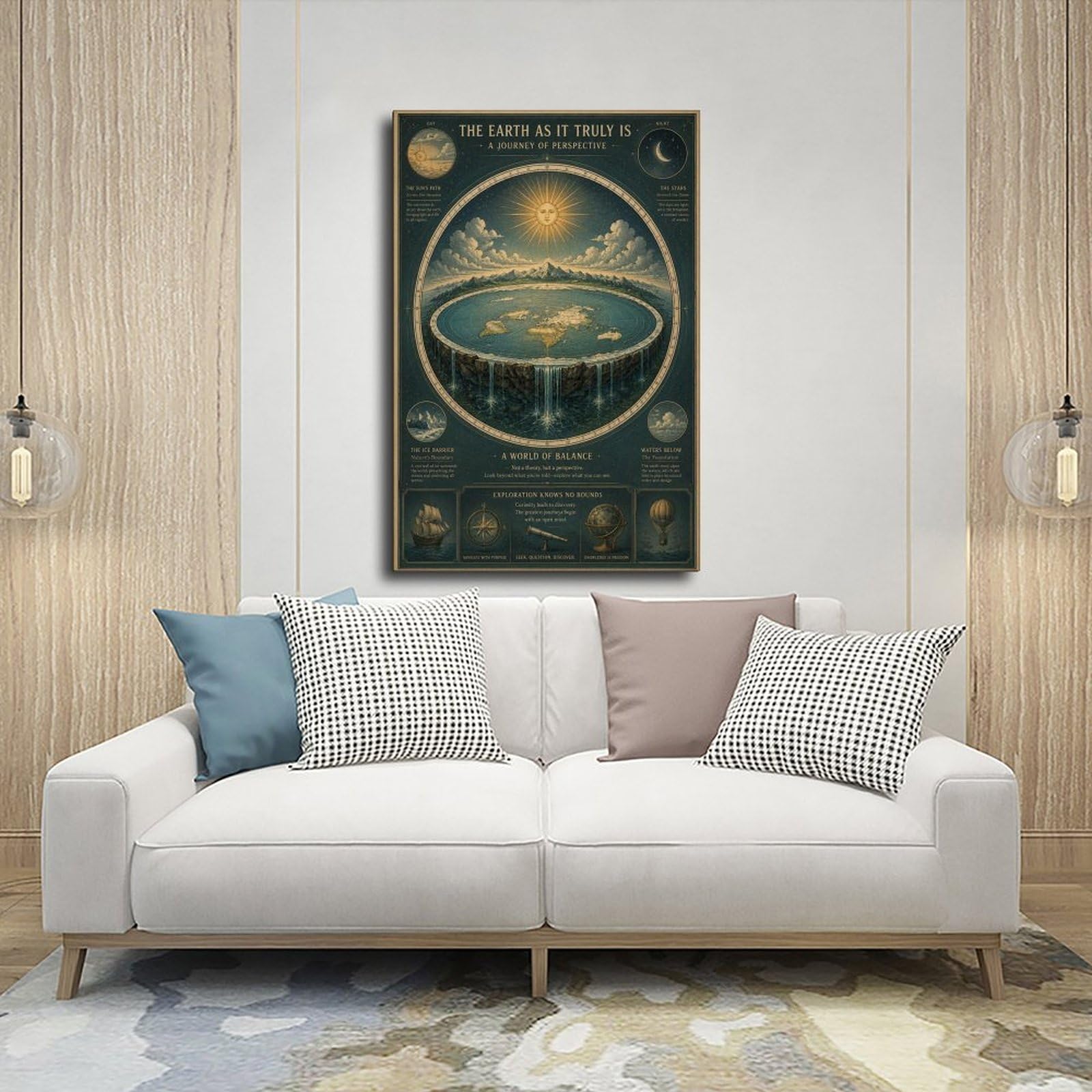 ASGRCN Póster de lienzo con mapa de la tierra plano y antiguo celestial para decoración de dormitorio, regalo