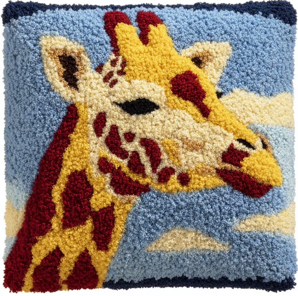 WallustrioaW Latch Hook Kits Pillow for Adults,Animal Giraffe