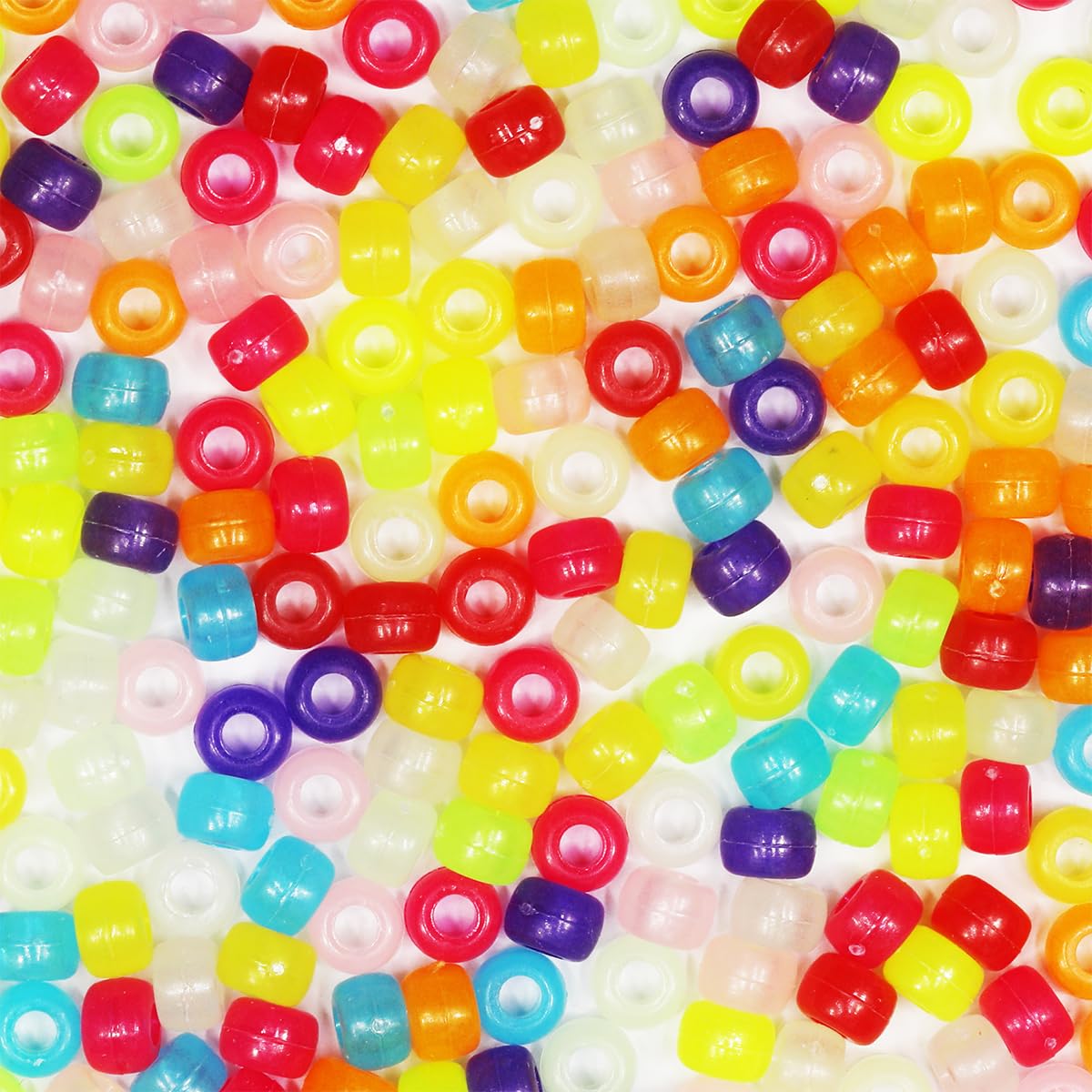 VOOMOLOVE 1000 PCS Glow Multi Mix Pony Beads, Bracelet Beads, Beads for Hair Braids, for Crafts, Plastic Beads, Hair for Braids 6x9mm （Glow Multi Mix