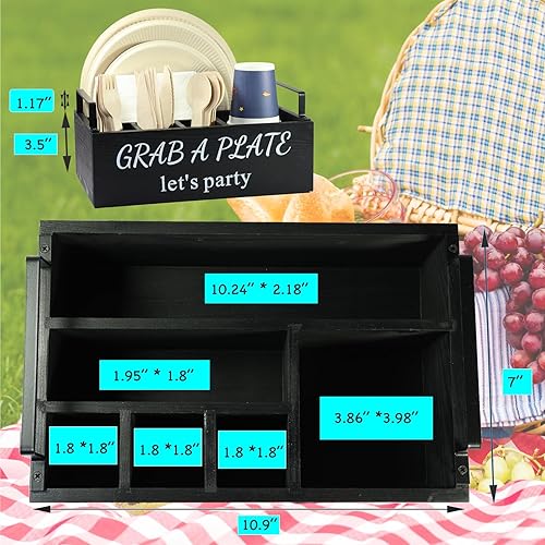 Miniatura 8 de Soporte para platos de papel, organizador de utensilios, dispensador de platos de papel de madera, soporte para cubiertos y caja de accesorios de