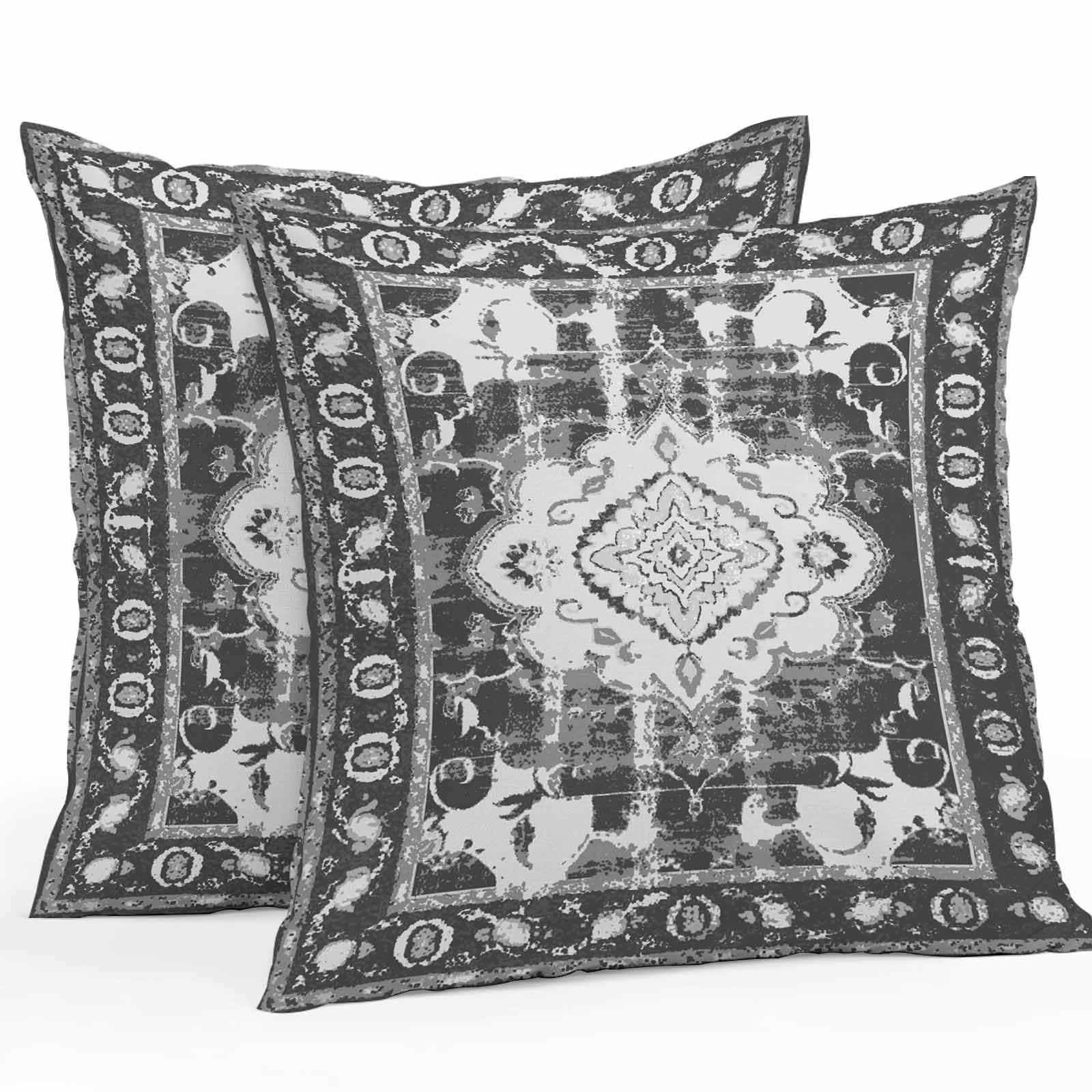 DecorLovee Grey Southwestern Waterproof Outdoor Pillow Covers, Decorative Pillow Cases, Boho Vintage Ethnic Geometric Art Square Garden Throw Cushion