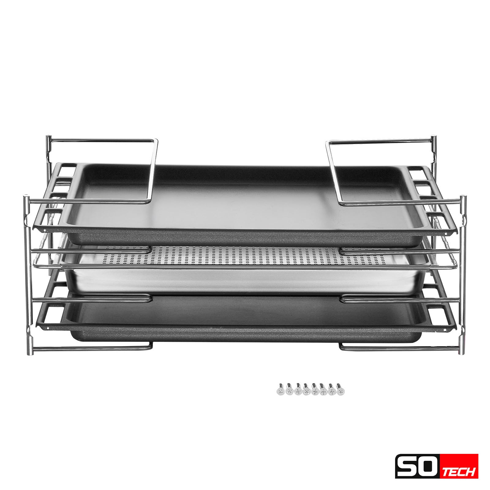 SOTECH Supporto per teglie per 4 teglie (364 x 140 x 182 mm, cromato lucido, per mobili da 600 mm di larghezza) Supporto per teglie - Organizzazione semplificata
