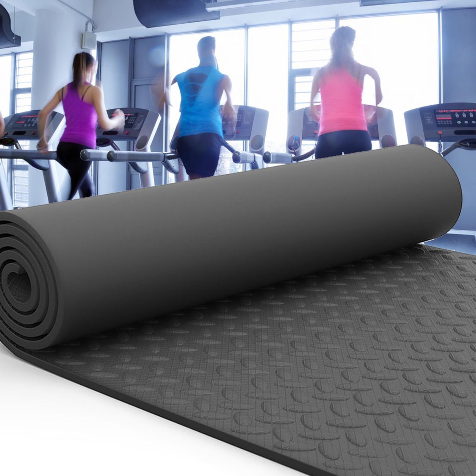 WORDFUN Tappetino Insonorizzante Tapis Roulant, 175x80cm 200x100cm Tappetino Fitness Multifunzionale Ad Alta Densità, Tappetino Resistente, Spessore 10 Mm, Ammortizzante, Protezione del Pavimento