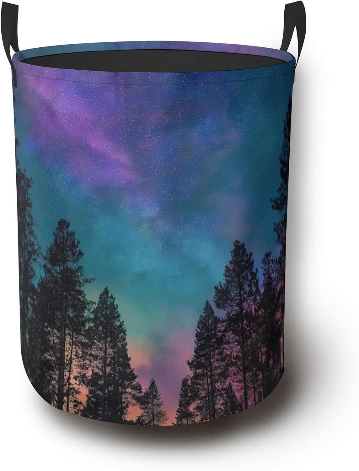 Blue Flower Laundry Basket with Handles,Bird Waterproof Clothes Organizer Bin Collapsible Storage Basket for Bedroom Bathroom Dorm Room 16" x 20.8"