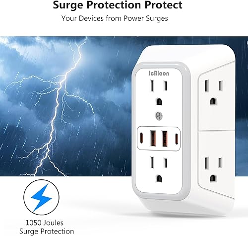 Miniatura 8 de Cargador de pared USB Tira de alimentación Protector contra sobrecarga con 4 puertos USB (2 USB C) Enchufe de extensión Múltiples salidas Enchufe de