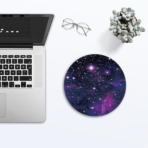 Miniatura 3 de Tapete redondo de escritorio de 8.8 pulgadas, con nebulosa de galaxia morada, alfombrilla de mouse para juegos de 8.8 pulgadas con base