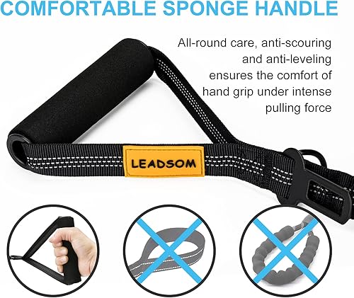 Miniatura 3 de Correa de perro de 6 pies altamente reflectante, resistente, elástica y de bungee, para perros medianos y grandes, con amortiguación de choque,