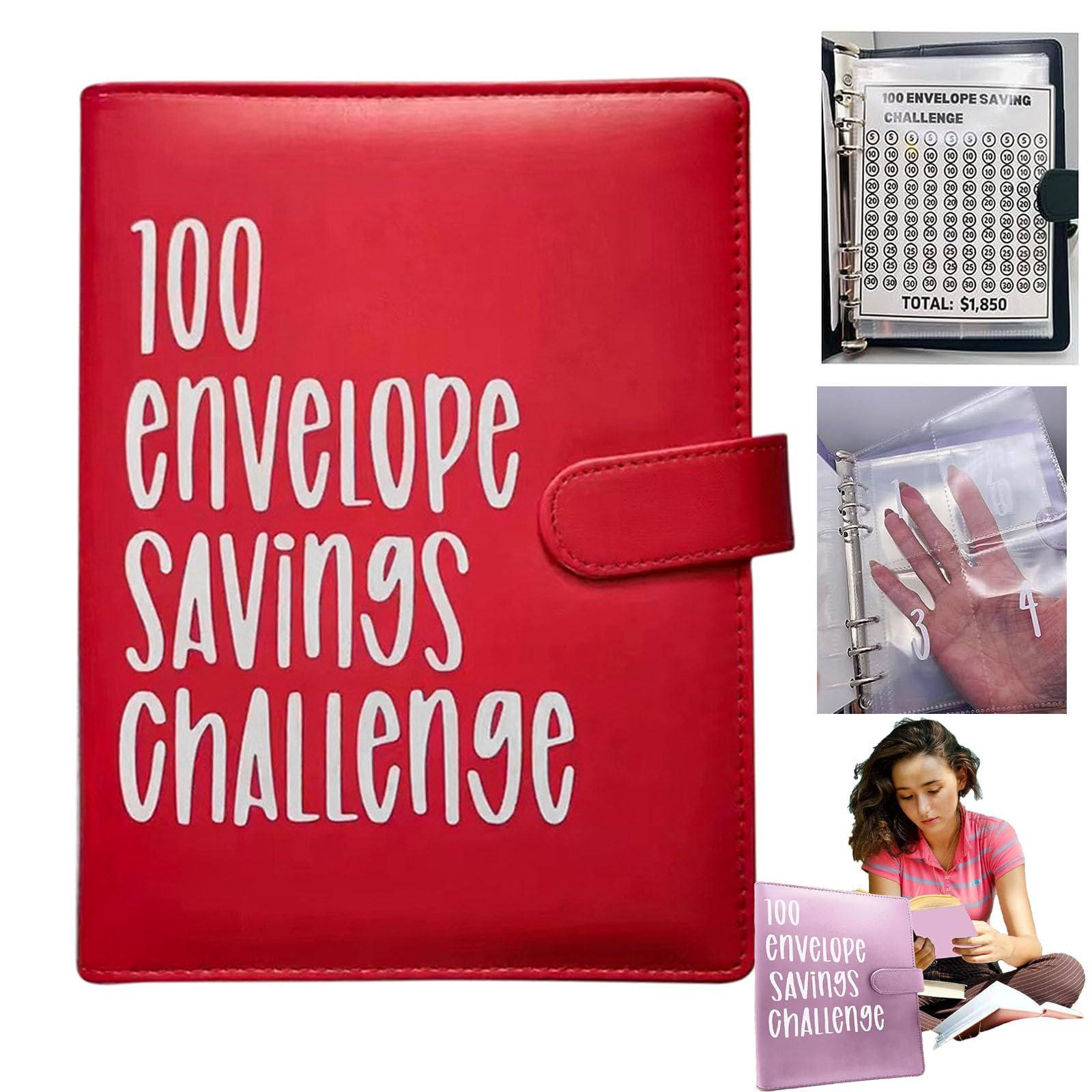 100 Envelope Challenge Binder, Saving Binder, Money Binder, Easy and Fun Way to Save $5,050 Savings, 10 Colors(Black)