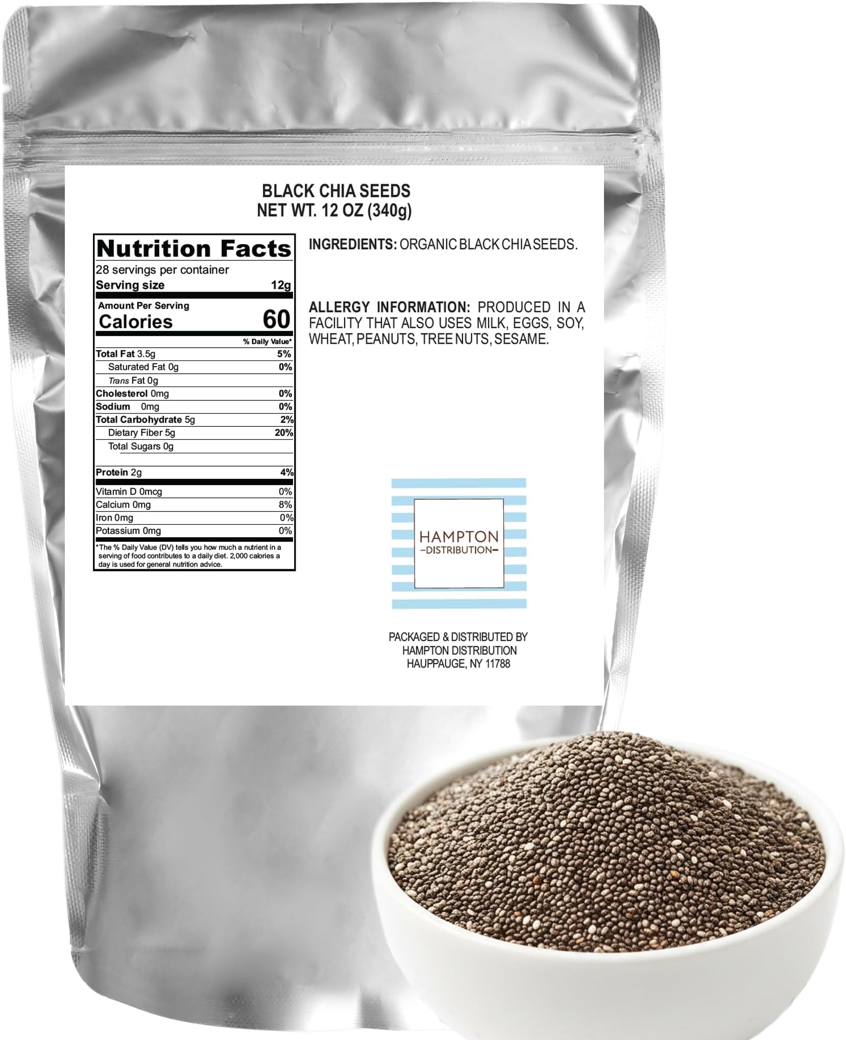 Black Chia Seeds, 12 Ounce Bag, The Hampton Popcorn & Candy Company