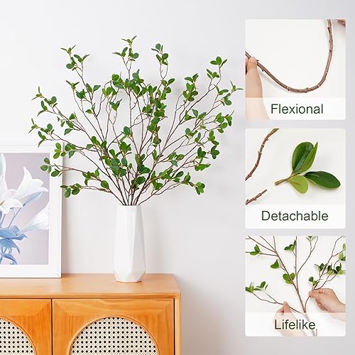 Miniatura 4 de Dolicer 3 piezas de tallos de vegetación sintética de 31 pulgadas, ramas de ficus artificiales y tallos de ficus para jarrón, plantas decorativas de