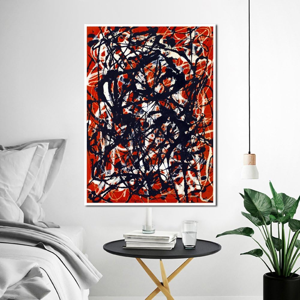 Amazon Invin Art 骨組みのある美術品油絵の複製 Free Form By ジャクソン ポロック 抽象絵画ウォールアート 60cm X80cm ホワイトスリムフレーム アートフレーム ポスター オンライン通販
